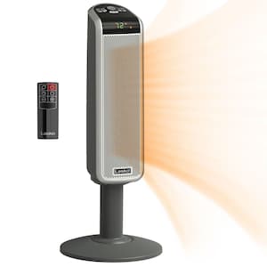 1500W 29 in. Gray Electric Pedestal Ceramic Oscillating Space Heater with Digital Display and Remote Control