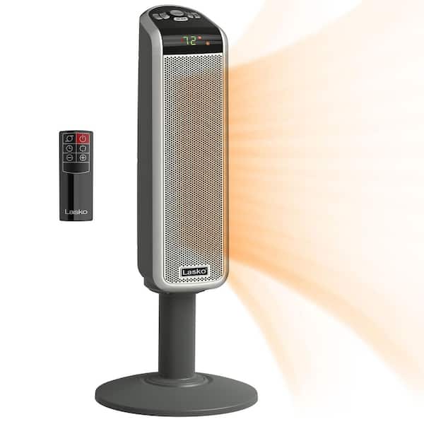 Lasko 1500W 29 in. Gray Electric Pedestal Ceramic Oscillating Space Heater  with Digital Display and Remote Control 5397 - The Home Depot