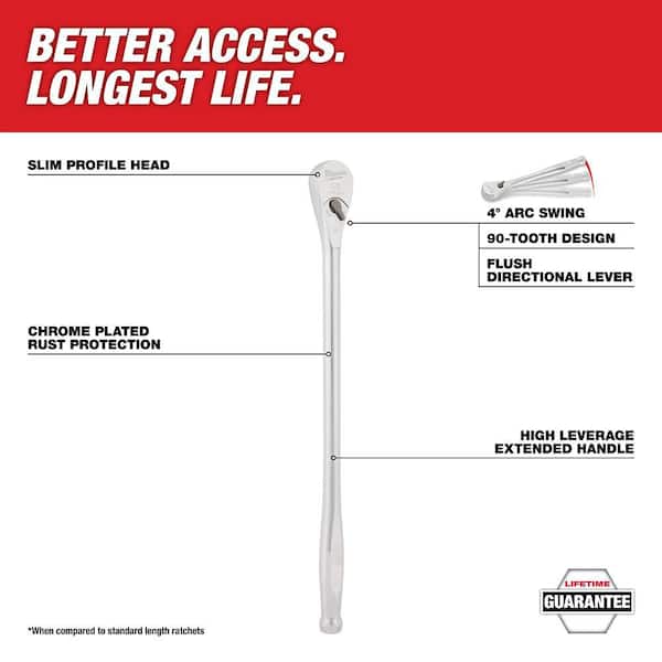 1/2 in. Drive 90-Tooth 18 in. Extended Ratchet with 1/2 in. Drive Extension Set (5-Piece)