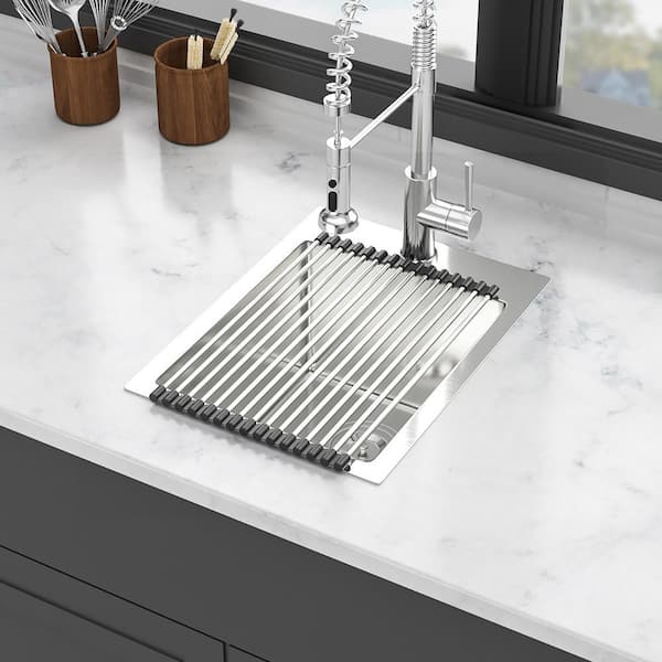 Coporesell 15 in. Drop-In Single Bowl 16-Gauge Brushed Nickel Stainless Steel Kitchen Sink with Bottom Grids