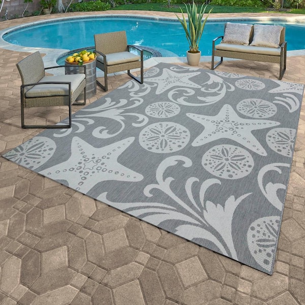 Paseo Canoa Gray Starfish 5 ft. x 7 ft. Indoor/Outdoor Area Rug