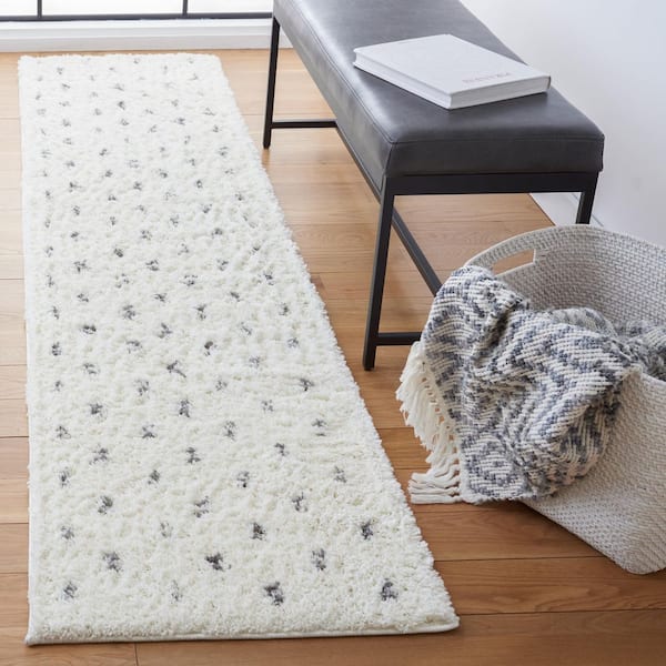 Berber Shag 2 ft. x 6 ft. Beige/Gray Linear Dotted Runner Rug