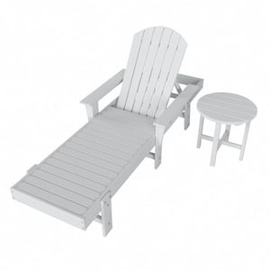 Altura 2-Piece White Classic Outdoor Patio Adjustable Back Adirondack Chaise Lounge Arm Chair and Round Side Table Set