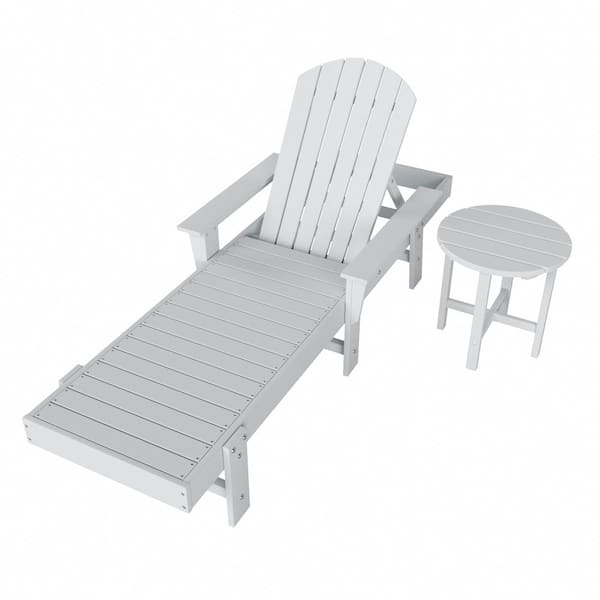WESTIN OUTDOOR Altura 2-Piece White Classic Outdoor Patio Adjustable Back Adirondack Chaise Lounge Arm Chair and Round Side Table Set