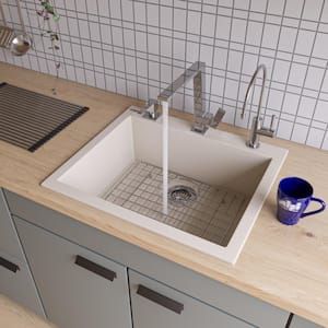 Drop-In Granite Composite 23.63 in. 1-Hole Single Bowl Kitchen Sink in Biscuit