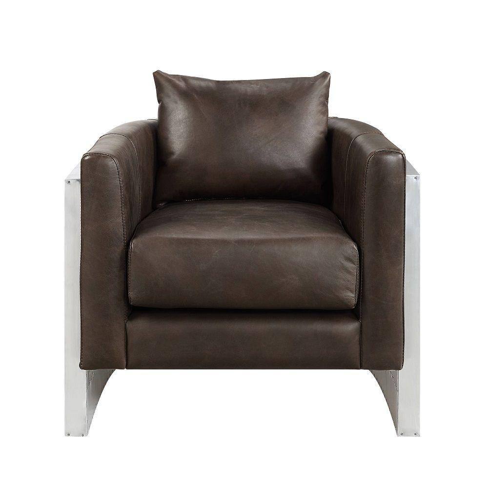 Jane 33" Brown Leather Accent Chair with Metal Frame