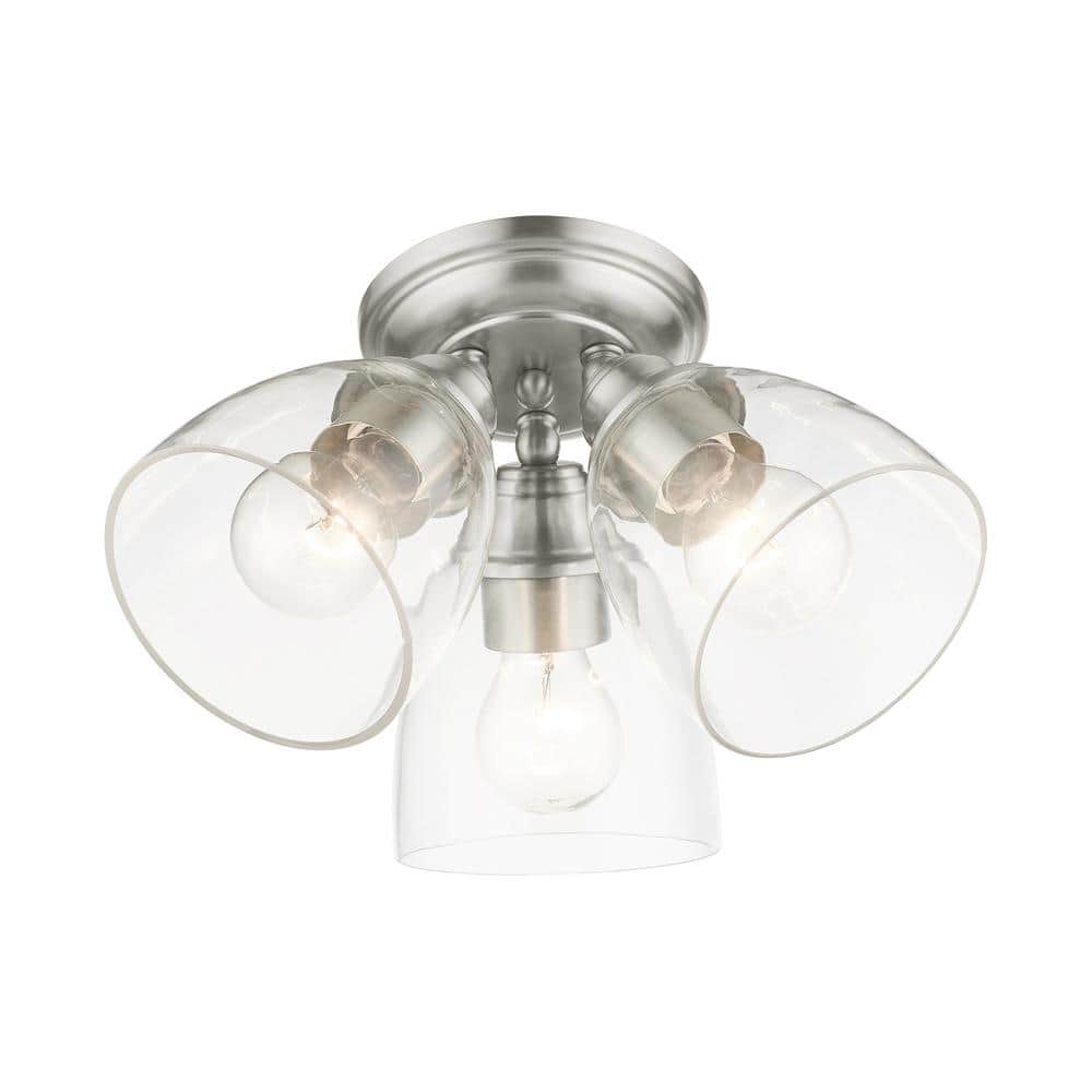 Montgomery Brushed Nickel 3-Light Flush Mount with Clear Glass