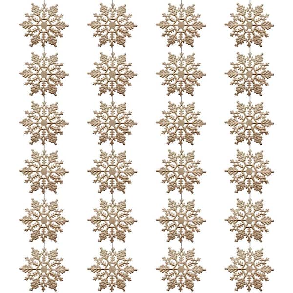 Glitter Snowflake Christmas Ornaments - 4 in. - Champagne Gold - 24ct
