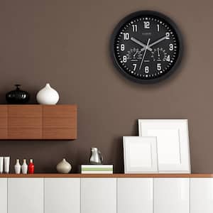 12 Inch Inkwell Indoor Quartz Wall Clock with Thermometer & Hygrometer