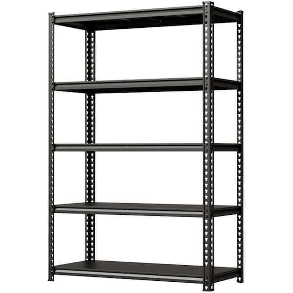 5 Tiers Metal Wood Adjustable Shelve Heavy Duty Garage Storage Shelving Unit, Matte Black(18 in. D x 48 in. W x 72 in.H)