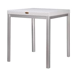 Russ White Plastic Outdoor Dining Table with Grey Aluminum Legs