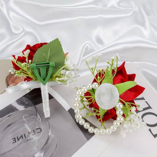 Afoxsos 0.7 in. Red Indoor/Outdoor Artificial Rose Corsage and