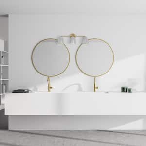 Biba 24 in. 3-Light Brushed Gold Modern Vanity with Grey Sky Metal Shades