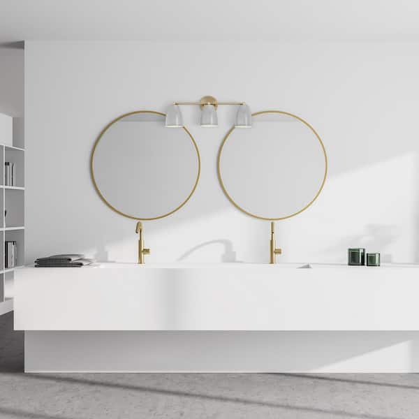 Biba 24 in. 3-Light Brushed Gold Modern Vanity Light with Grey Sky Metal Shades