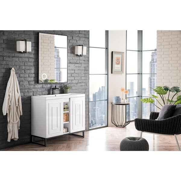 Alicante 39.4 in. W x 15.6 in. D x 35.5 in. H Bath Vanity in Glossy White & Matte Black with White Glossy Resin Top