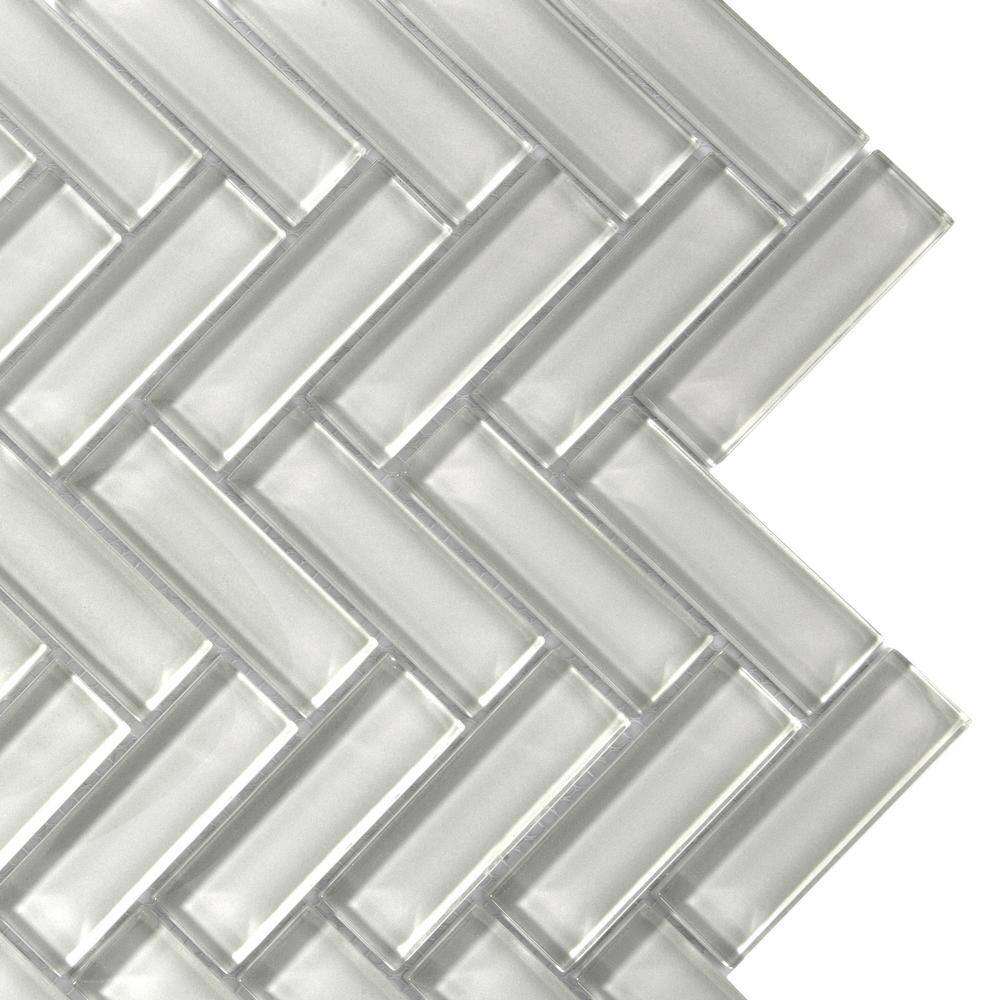 Beige Herringbone Polished Glass Mosaic Tile 11" x 12.6"