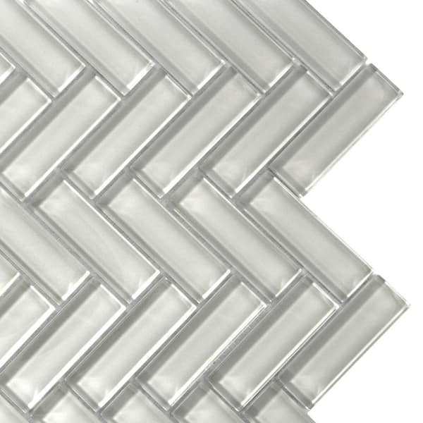 Beige 11 in. x 12.6 in. Herringbone Polished Glass Mosaic Tile (4.81 sq. ft./Case)