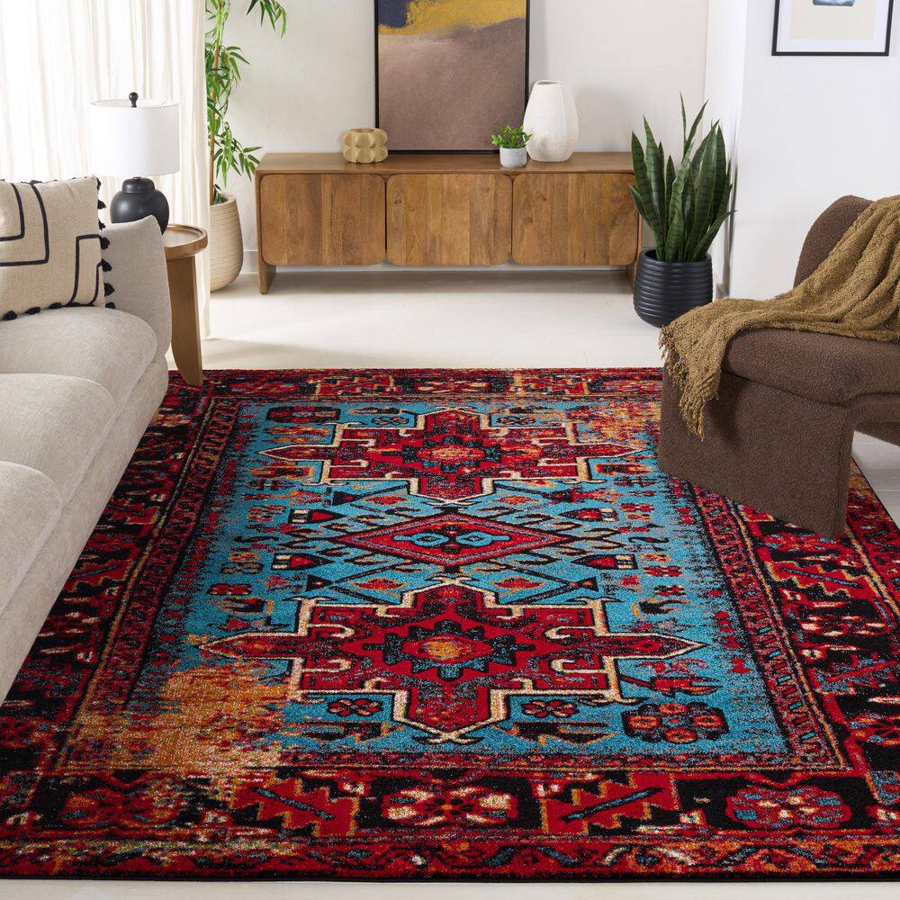 Vintage Hamadan 11 ft. x 15 ft. Red/Light Blue Floral Border Area Rug price history on PriceWatchPro