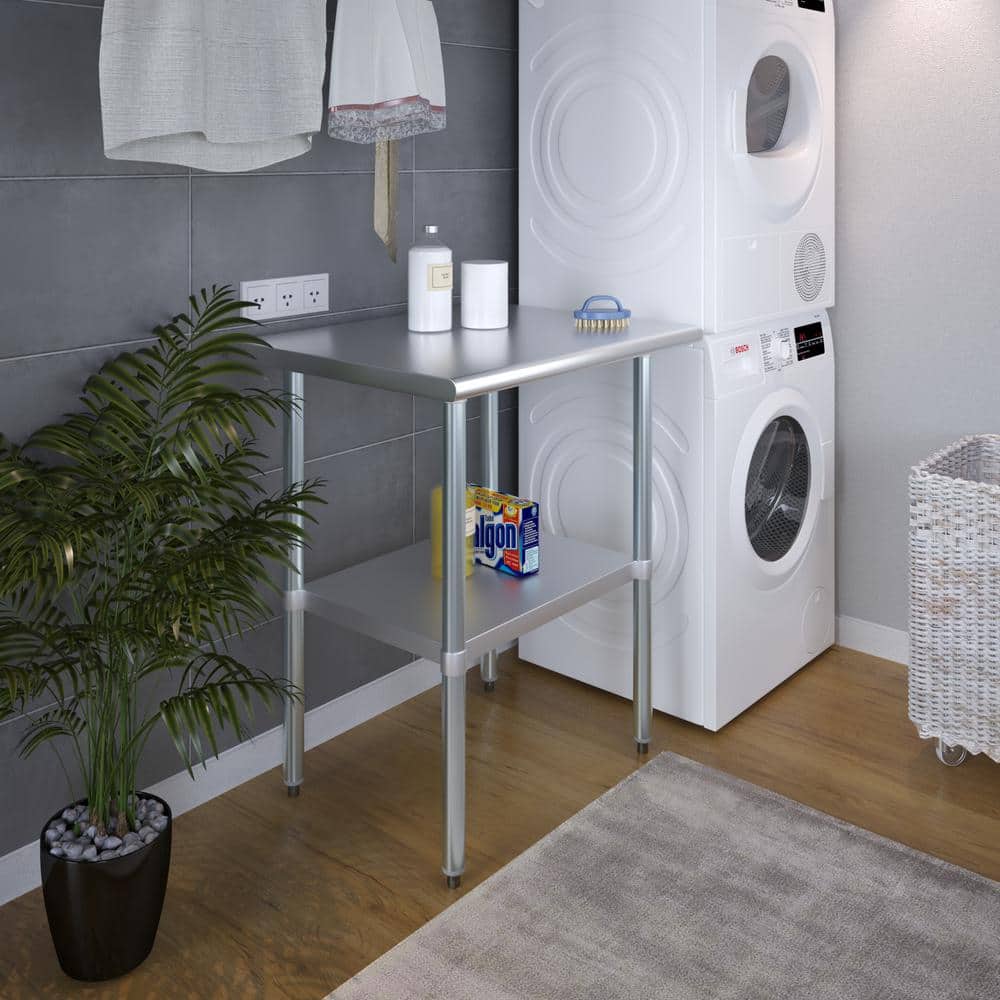 30" Stainless Steel Utility Table with Undershelf and Galvanized Legs