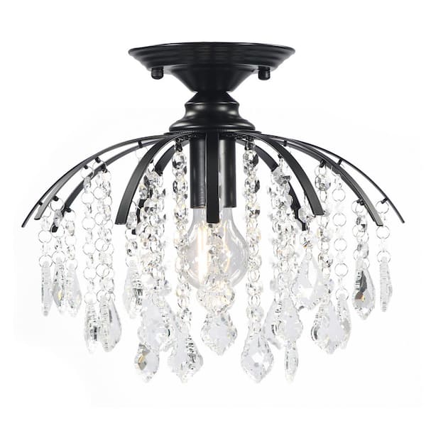 TRIBESIGNS WAY TO ORIGIN Crystal 11.4 in. 1-Light Black Semi-Flush Mount Ceiling Light with Crystal Beads Shade