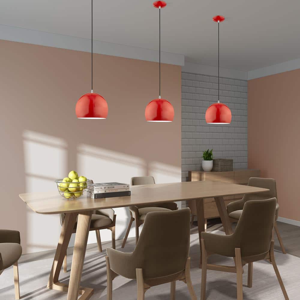 Contemporary Shiny Red Aluminum Mini Pendant with White Interior