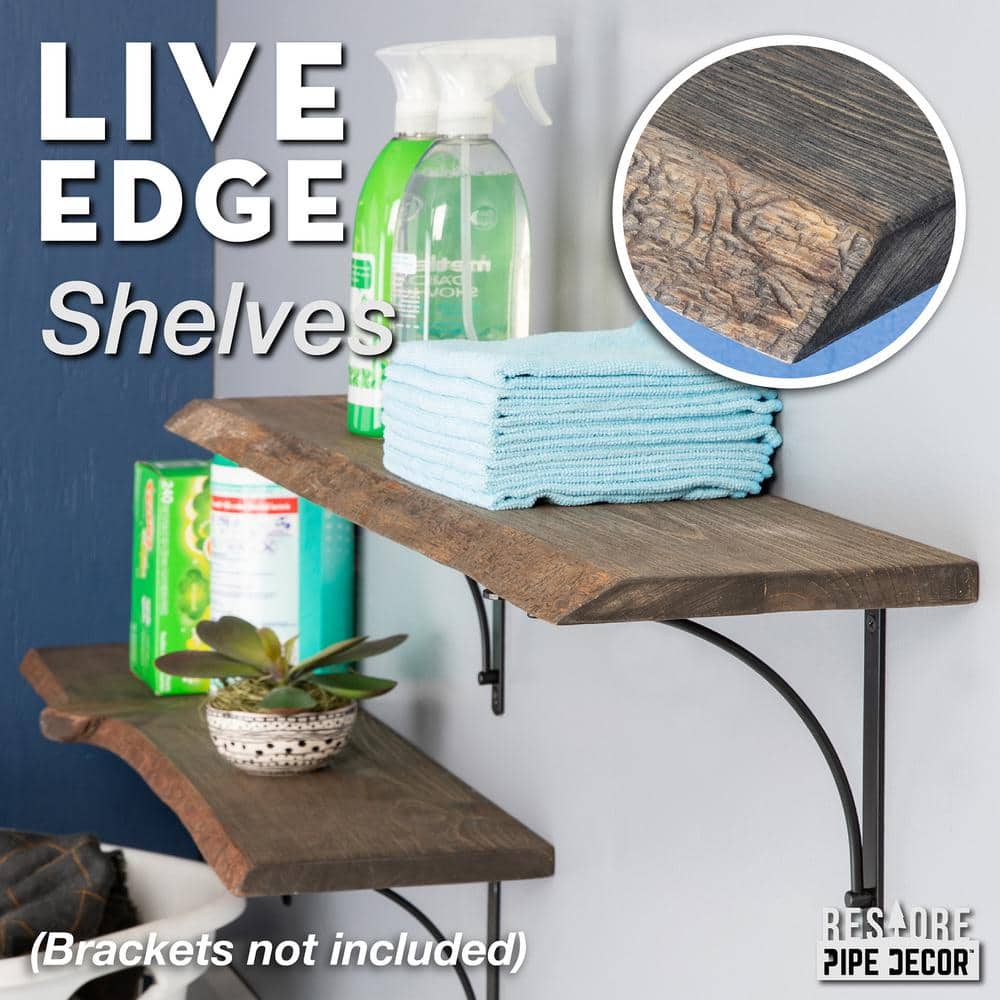 Boulder Black Pinewood Live Edge Wall Shelf Set