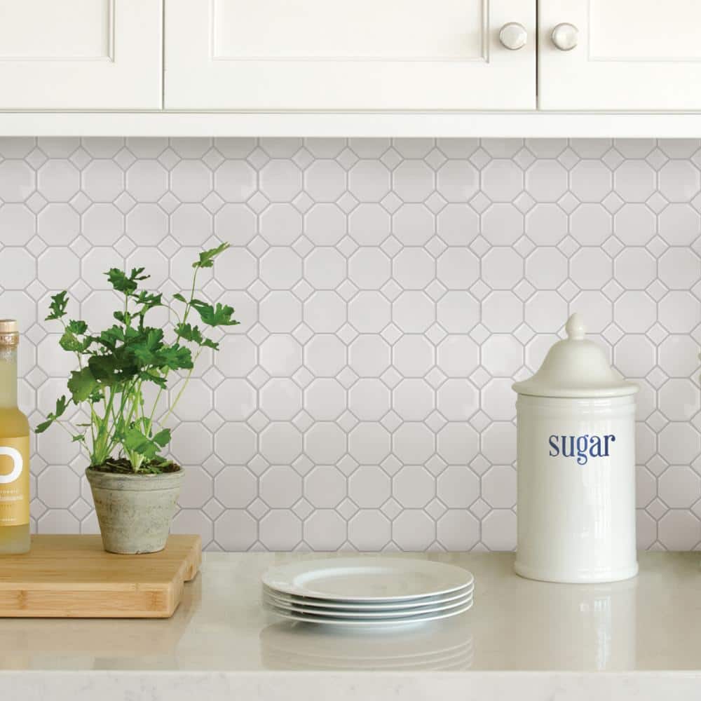 Octagon 10'' W x 10'' L Resin Peel and Stick Mosaic Tile