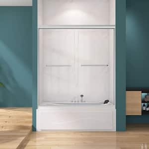 60 in. W x 62 in. H Bathtub Door Semi-Frameless Double Sliding Tub Door in Brushed Nickel with 5/16 in. Clear Glass