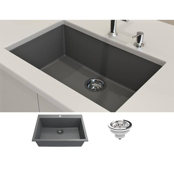 Hyperion 27 in. Drop-In/Undermount Single Bowl Concrete Gray Granite Composite Kitchen Sink