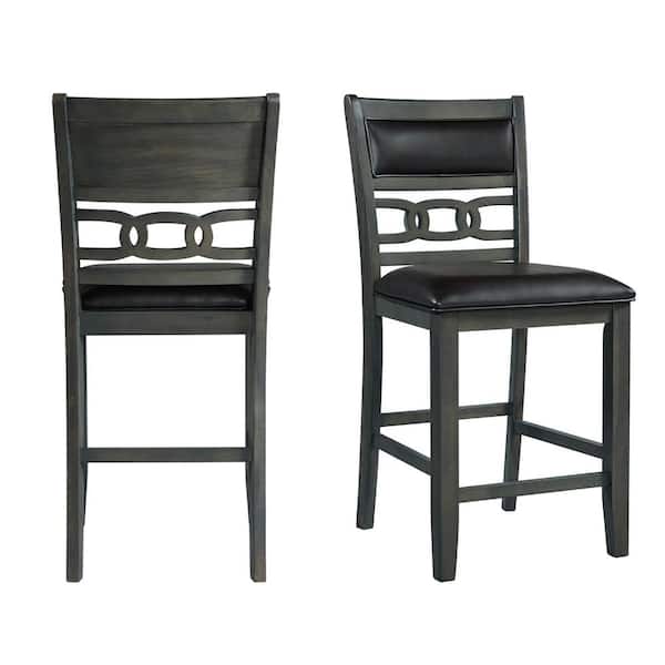 Picket House Furnishings Taylor 24 in. Gray High Back Counter Height Faux Leather Side Chair Set (Set of 2)