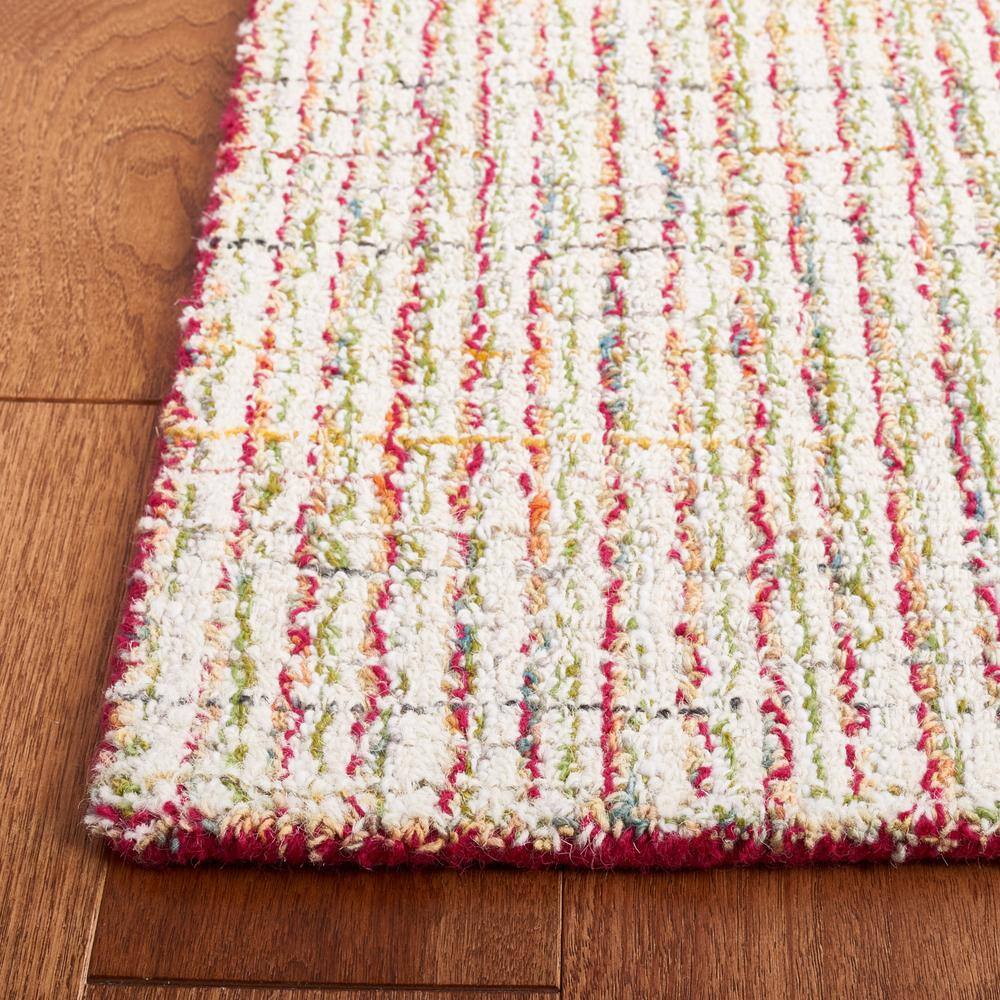 Red and Green Abstract Hand-Tufted Wool Area Rug, 8' x 10'