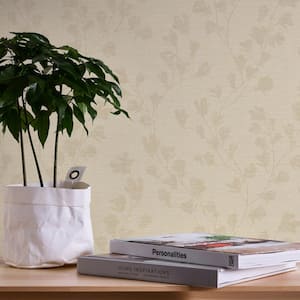 Fusion Collection Floral Trail Motif Taupe/Beige Matte Finish Non-Pasted Vinyl on Non-Woven Wallpaper Sample