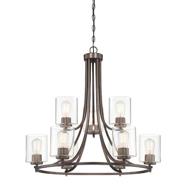 Liam 9-Light Satin Copper Bronze Transitional Classic Chandelier for Dining Areas with No Bulbs Included