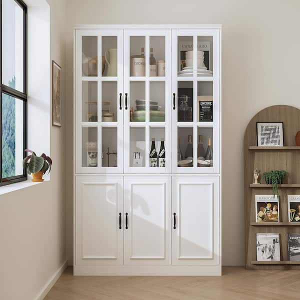 FUFU&GAGA 47.2 in. W x 15.7 in. D x 78.7 in. H White 10-Shelf Wood Standard Bookcase With Doors, Drawers, Adjustable Shelves