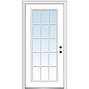 32 in. x 80 in. Left-Hand Inswing 15-Lite Clear Low-E Primed Fiberglass Smooth Prehung Front Door on 6-9/16 in. Frame
