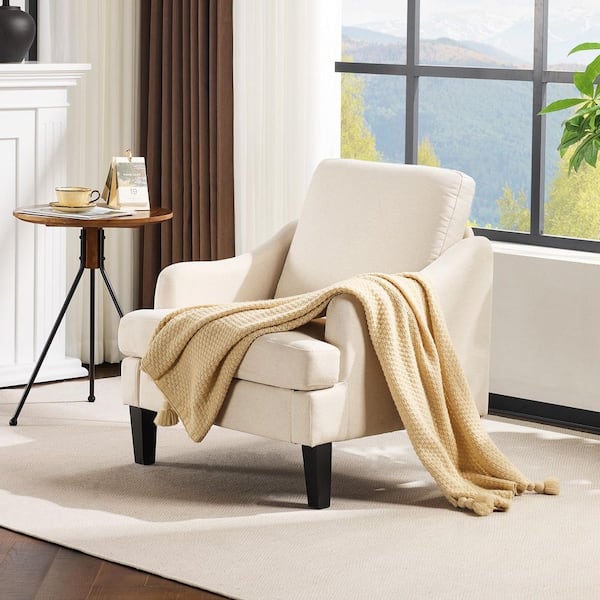 Winado Beige linen Arm Chair with Curved Armrest T-Cushion