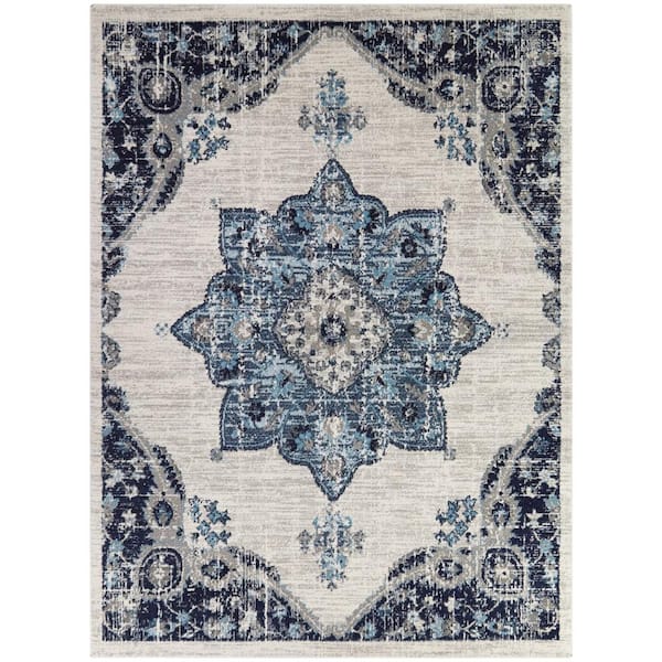 StyleWell Aurora 5 ft. 3 in. x 7 ft. Teal Medallion Area Rug