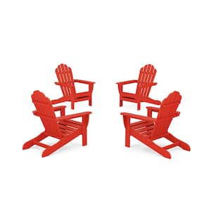 Monterey Bay 4-Piece Plastic Patio Conversation Set Adirondack Chair in Sunset Red