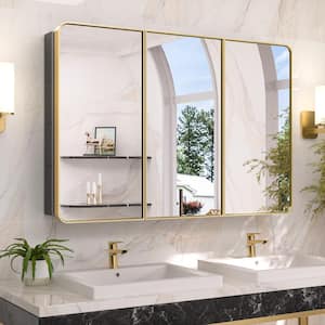 48 in. W x 32 in. H Rectangular Brass Gold Aluminum Alloy Framed Recessed/Surface Mount Medicine Cabinet with Mirror