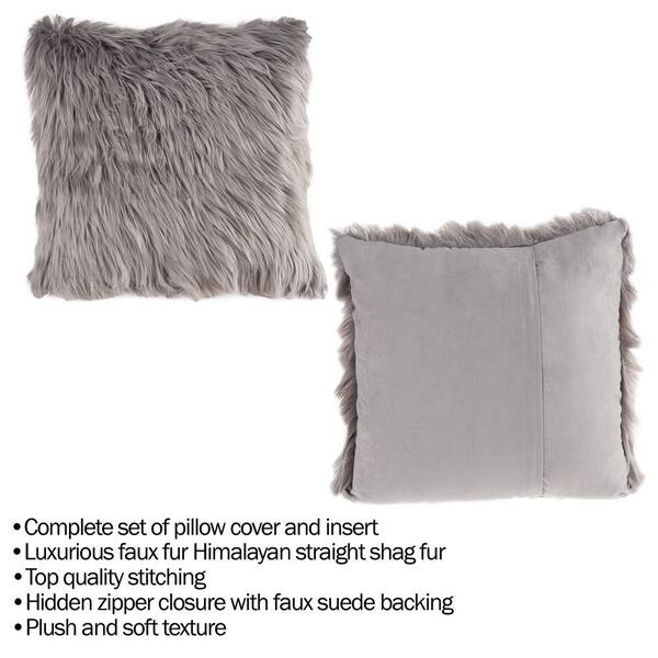 Gray Faux Himalayan Fur Floor 22 in. W x 22 in. L Throw Pillow