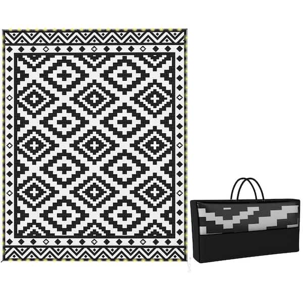 Black and White 10x8 ft. Bohemian Reversible Waterproof Polypropylene Area Rug