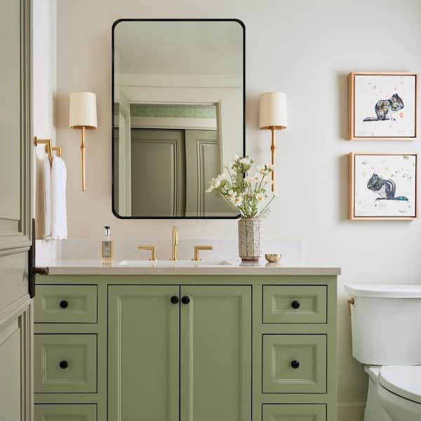 22 in. W x 30 in. H Black Vanity Rectangle Wall Mirror Aluminum Alloy Frame Bathroom Mirror