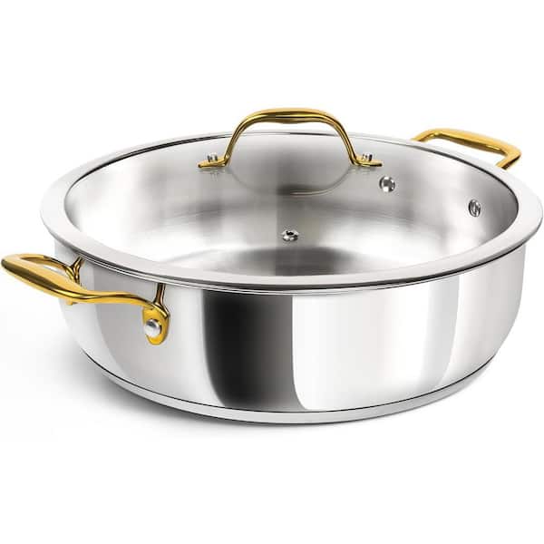 6 qt. Stainless Steel Saute Pan with Lid Deep Frying Pan Oven Safe Dishwasher Safe All Cooktops Compatible