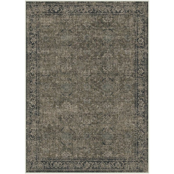 Manhattan Brown 9 ft. x 12 ft. Distressed Vintage Floral Washable Area Rug