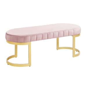 Pink Upholstered Velvet Ottoman Bench Footrest for Entryway 19 in. D x 50 in. W x 18.5 in. H