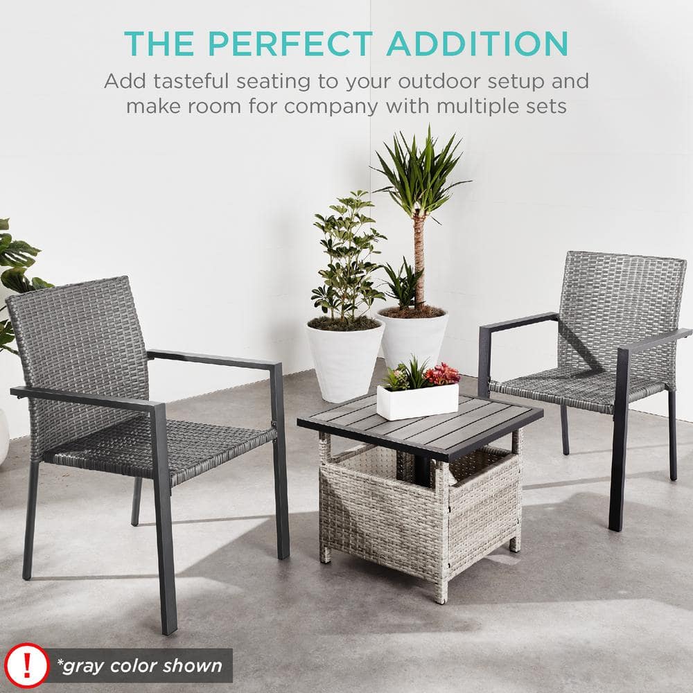 Natural Wicker and Steel Stackable Outdoor Dining Chairs, Set of 2