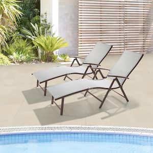 2-Piece Aluminum Adjustable Outdoor Chaise Lounge in Light Gray
