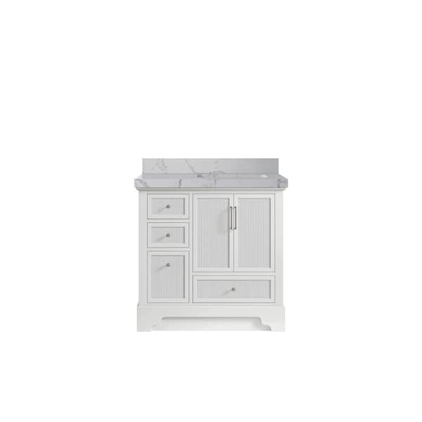 Willow Collections Alys 36 in. W x 22 in. D x 36 in. H Right Offset Sink Bath Vanity in White with 2 in. Venatino Quartz Top
