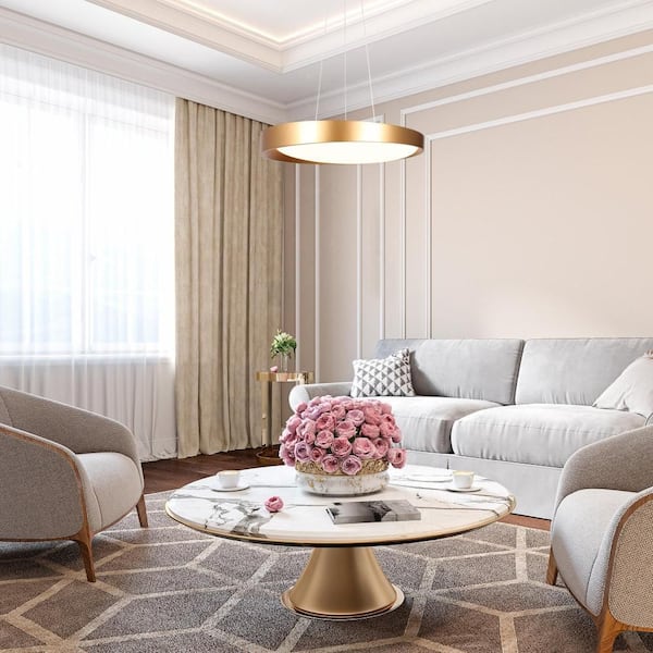 Modern 34W 1-Light Dark Gold Chandelier, Aluminum Oval Integrated LED Pendant Lights for Kitchen Island, Living Room