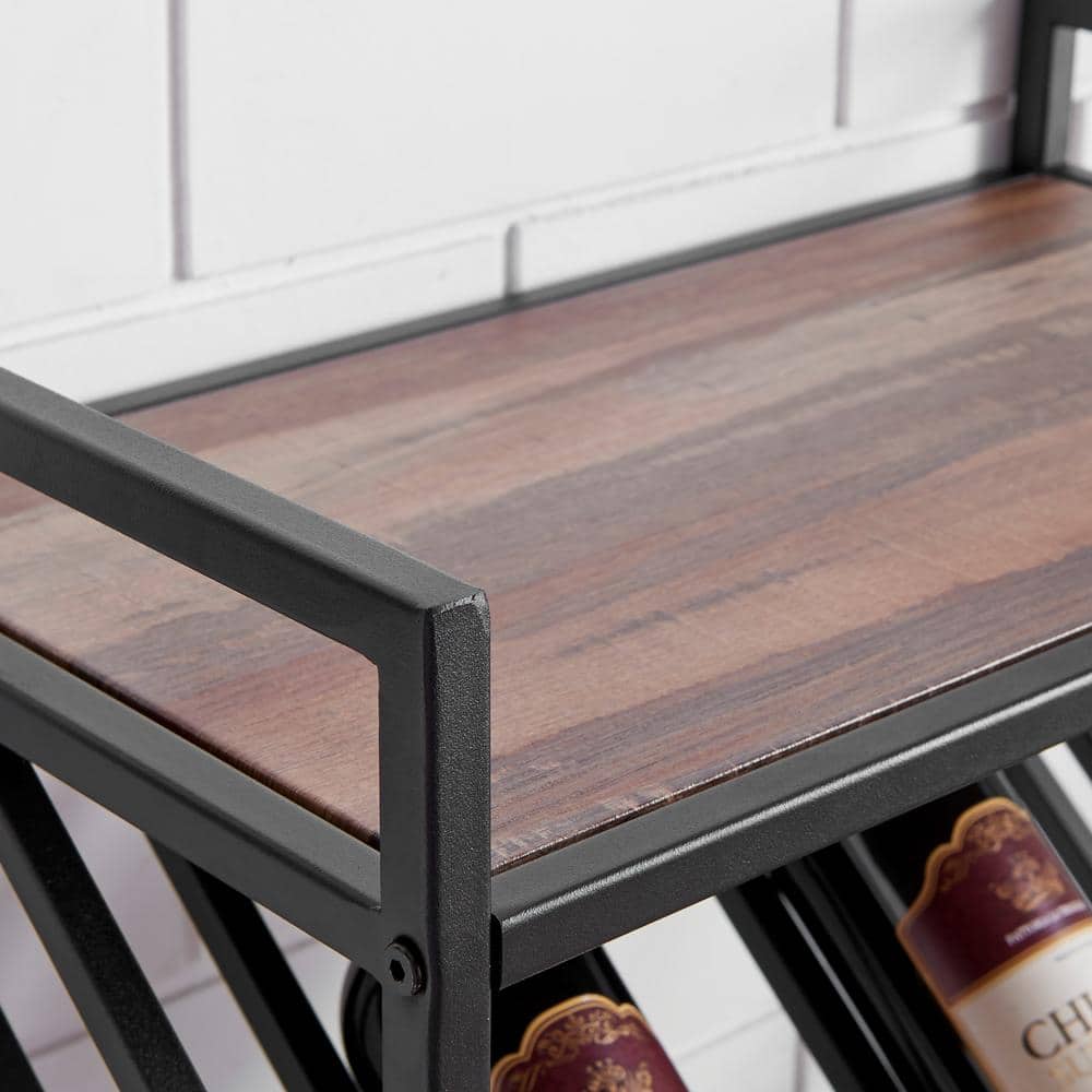 Industrial Wall Mount Metal Wine Rack with Distressed Wood Shelf